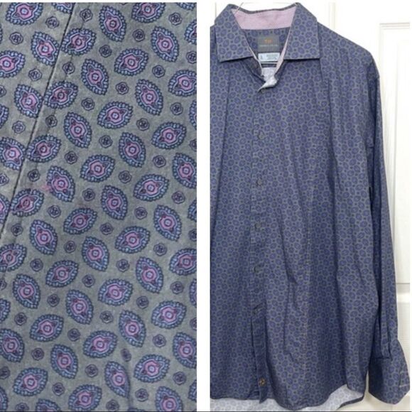 Thomas Dean Button Down Shirt Long sleeve Retro 70’s Funky Pattern size XL - Picture 1 of 12